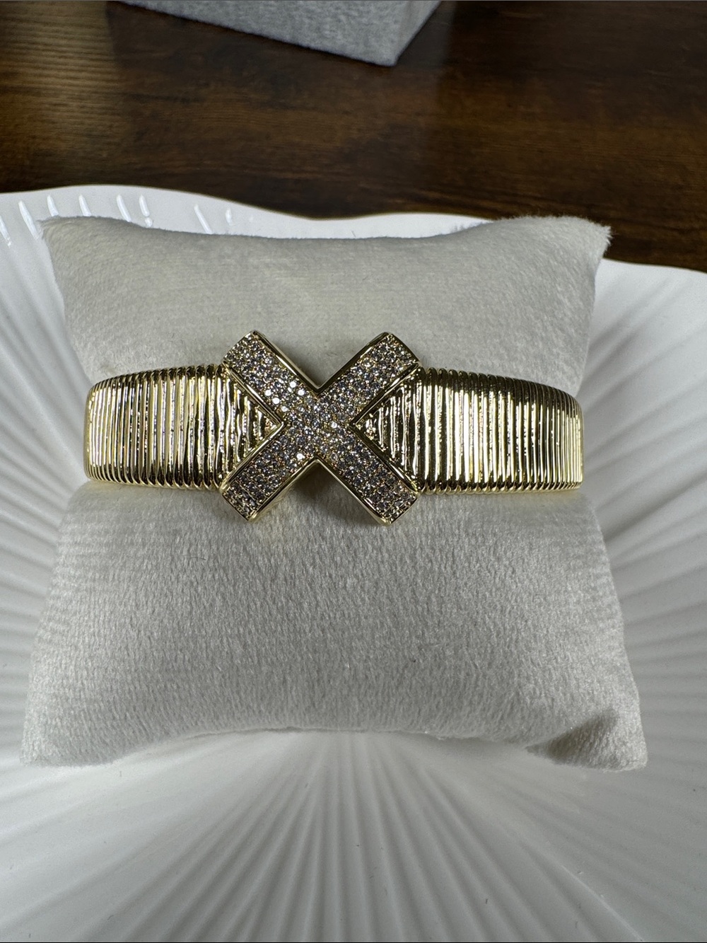 Gold Crystal X Cuff Bracelet - Women Jewelry